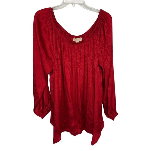 Michael Michael Kors NEW Crimson Red Blouse 2X Satin Off the Shoulder Snakeskin - Picture 3 of 10